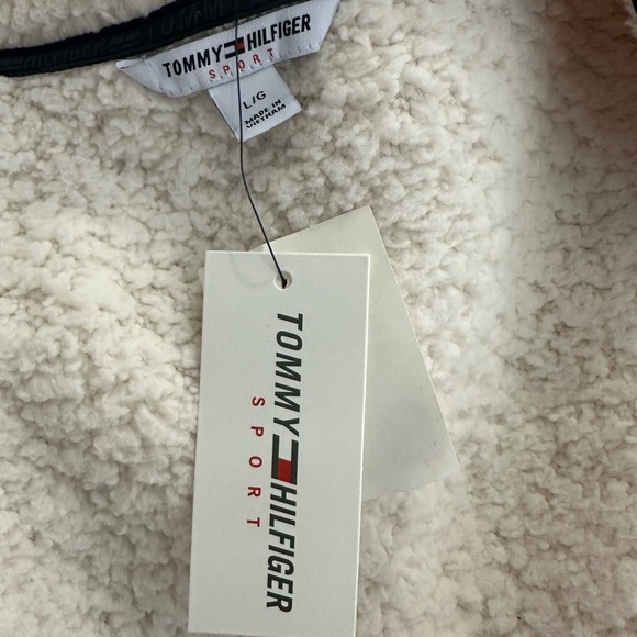 Tommy Hilfiger L Cozy Cream Sherpa Teddy Jacket with Black Trim - Picture 8 of 11